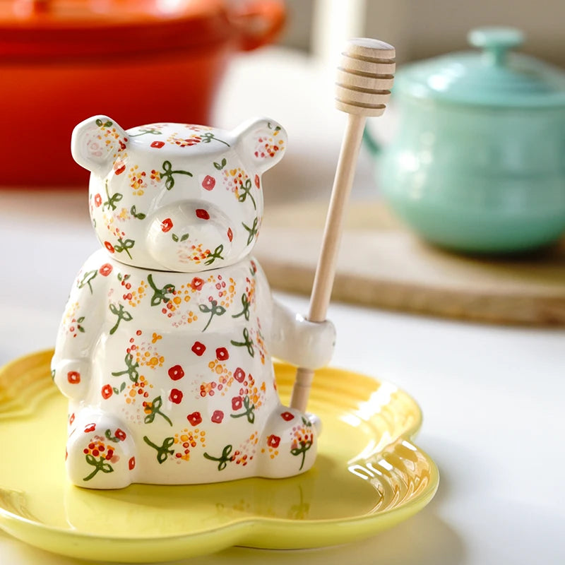Pote de Mel de Cerâmica em forma de urso com  capacidade para 300ml