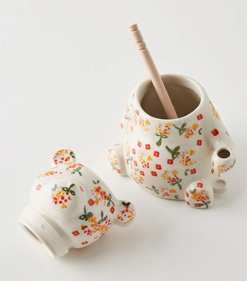 Pote de Mel de Cerâmica em forma de urso com  capacidade para 300ml