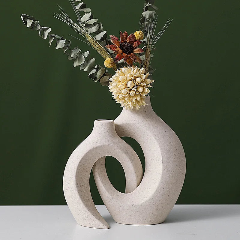 Conjunto de 2 vasos de flores ocos estilo boho modernos em cerâmica
